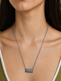 NKZ240537-01                  18 Inches silver metal chain with checker print bar Necklace
