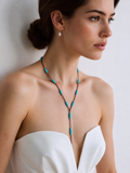 NKZ240330-10                 Copper Navajo pearl with blue turquoise stone beads "Y" shape Necklace