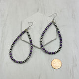 ER190810-02-PURPLE-SILVER           Silver Navajo pearl with purple stone beads teardrop Earrings