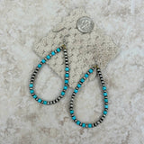 ER190810-08-BLUE-SILVER    "Silver Navajo pearl with blue turquoise beads  teardrop hoop Earrings"