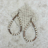 ER190810-08-WHITE-COOPER    "Cooper Navajo pearl with white stone beads  teardrop hoop Earrings"