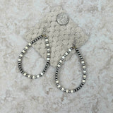 ER190810-08-WHITE-SILVER     "Silver Navajo pearl with white stone beads  teardrop hoop Earrings"