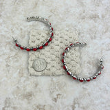 ER191230-03-RED       Silver red stone concho hoop earring