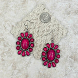ER210131-07-PINK     Silver with hot pink stone oval concho Earrings