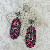 ER211230-02-PINK     Silver with  hot pink stones oval concho earring