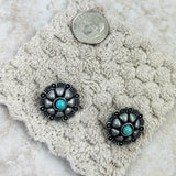 ER220330-06-ANTIQUE SILVER     Small Antique silver with blue turquoise stone concho earring