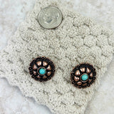ER220330-06-COOPER    Small Cooper with blue turquoise stone concho earring