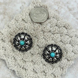 ER220330-06- SILVER    Small silver with blue turquoise stone concho earring