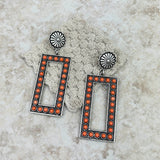 ER220430-01-ORANGE    "Small silver concho with orange stones  large triangle earring"