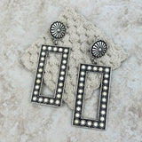 ER220430-01-WHITE    "Small silver concho with white stones  large triangle earring"