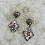 ER220430-02-ORANGE    Silver with orange stone concho Earrings