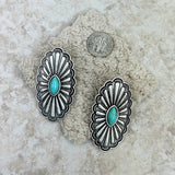 ER220430-03-BLUE     Silver with blue turquoise stone oval concho Earrings