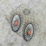 ER220430-03-ORANGE    Silver with orange stone oval concho Earrings
