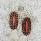 ER220430-04-ORANGE    Silver with orange stones oval concho post Earrings