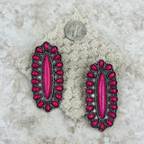 ER220430-04-PINK     Silver with hot pink stones oval concho post Earrings