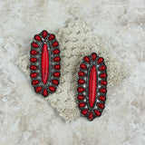 ER220430-04-RED    Silver with red stones oval concho post Earrings