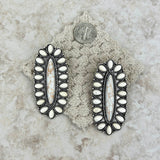 ER220430-04-WHITE     Silver with white stones oval concho post Earrings