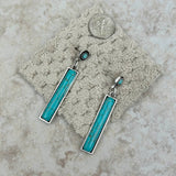ER220430-06-BLUE    Silver with blue turquoise stone long bar Earring