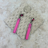ER220430-06-PINK     Silver with pink stone long bar Earring
