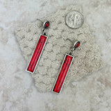 ER220430-06-RED    Silver with red stone long bar Earring