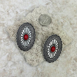 ER220430-07-RED     Silver with red stone oval concho Earrings