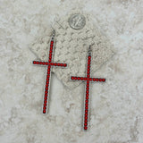 ER220530-01-RED     Silver with red stone cross Earring