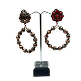 ER220630-01-RED-COPPER     "Copper red stone flower concho  and Navajo pearl hoop Earring"