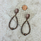 ER220630-02-COOPER    Cooper concho with Navajo pearl bead teardrop Earrings