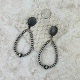 ER220630-02-SILVER    Silver concho with Navajo pearl bead teardrop Earrings