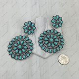 ER221015-02-BLUE             Silver metal with blue turquoise stone flower concho Earrings