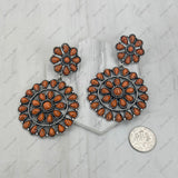 ER221015-02-BLUE             Silver metal with blue turquoise stone flower concho Earrings