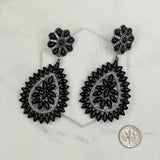 ER221015-03-BLACK               Silver small black stone concho with teardrop concho post Earrings"