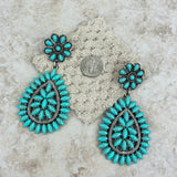 ER221015-03-BLUE    "Silver small Turquoise concho with turquoise teardrop  concho post Earrings"