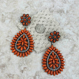 ER221015-03-ORANGE       "Silver small orange stone concho with  teardrop  concho post Earrings"