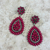 ER221015-03-PINK     "Silver small hot pink stone concho with  teardrop  concho post Earrings"