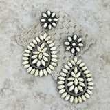 ER221015-03-WHITE      "Silver small white stone concho with  teardrop  concho post Earrings"