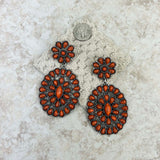 ER221015-04-ORANGE    "Silver small orange stone concho  with oval concho post Earrings"