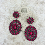 ER221015-04-PINK     "Silver small hot pink stone concho  with oval concho post Earrings"