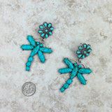ER221015-05-BLUE     Silver with blue turquoise stone Dragonfly Earrings