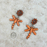 ER221015-05-ORANGE        Silver with orange stone Dragonfly Earrings