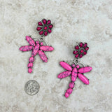 ER221015-05-PINK      Silver with hot pink stone Dragonfly Earrings