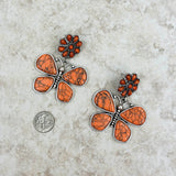 ER221015-06-ORANGE       Silver with orange stone Butterfly Earrings