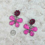 ER221015-06-PINK      Silver with hot pink stone Butterfly Earrings