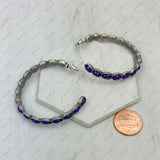ER221015-07-PURPLE   Silver metal with purple stone hoop earring