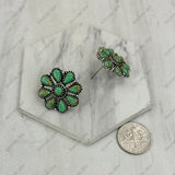 ER221015-08-GREEN              Small silver and green turquoise stone floral concho post Earring