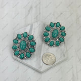 ER221115-03-GREEN                          Silver metal with green turquoise stone flower concho Earrings