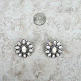 ER221115-03-WHITE      Silver and white stone floral concho post Earring