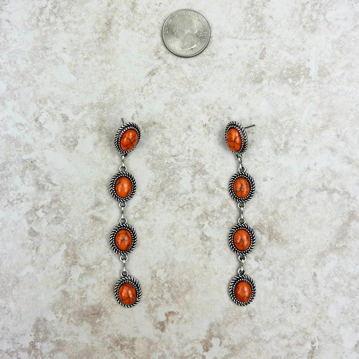 ER221115-04-ORANGE       4 tiers orange stone dangle Earring