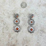 ER221115-05-ORANGE     3 Silver orange stone center flower concho dangle Earring