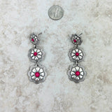 ER221115-05-PINK   3 Silver pink stone center flower concho dangle Earring
